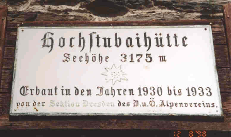 Schild an der Hochstubaihtte